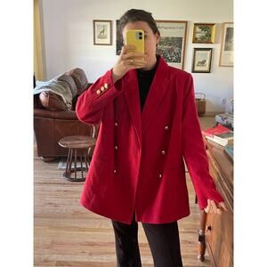 Vintage Red Blazer Double Breasted Wool Blend